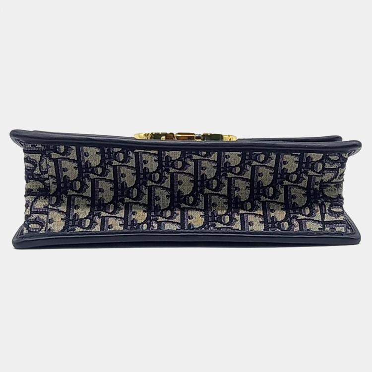 Pre Owned Dior Navy Blue Calf Leather Fabric Oblique 30 Montaigne Bag