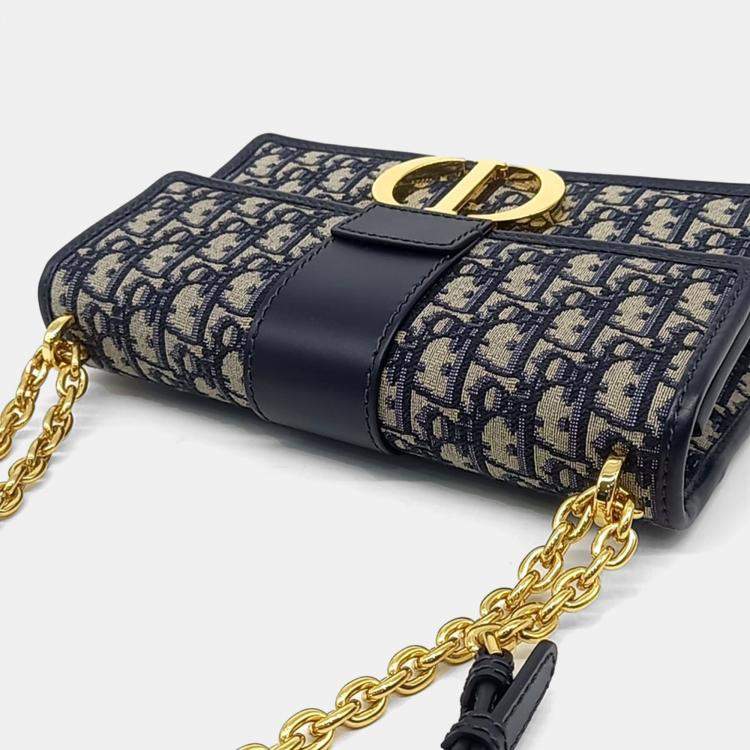 Pre Owned Dior Navy Blue Calf Leather Fabric Oblique 30 Montaigne Bag
