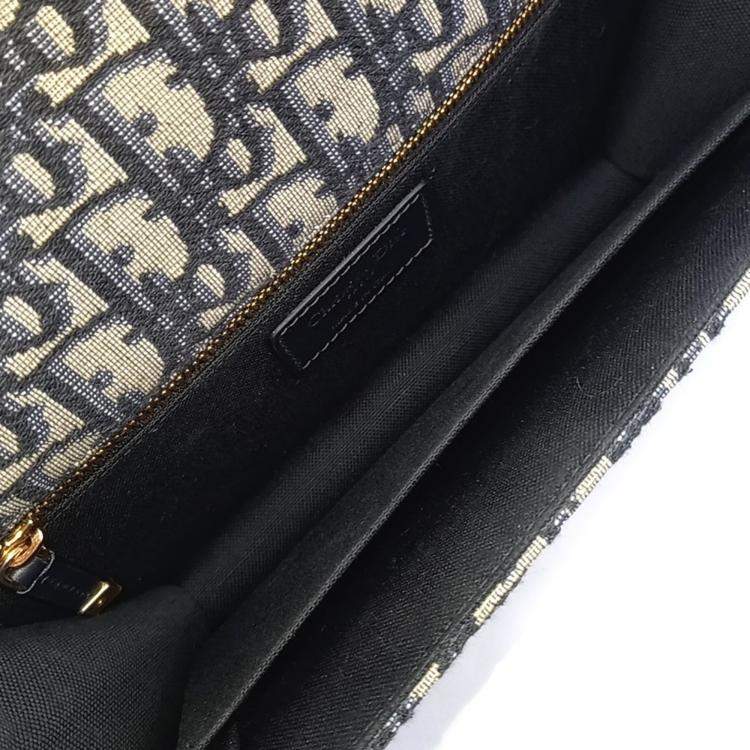 Pre Owned Dior Navy Blue Calf Leather Fabric Oblique 30 Montaigne Bag