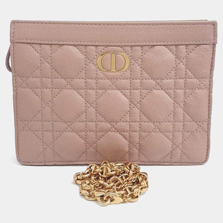 Pre Owned Dior Pink Leather Caro Chain Zipper Pouch and Crossbody Bag