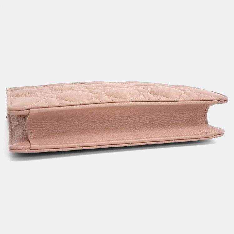 Pre Owned Dior Pink Leather Caro Chain Zipper Pouch and Crossbody Bag