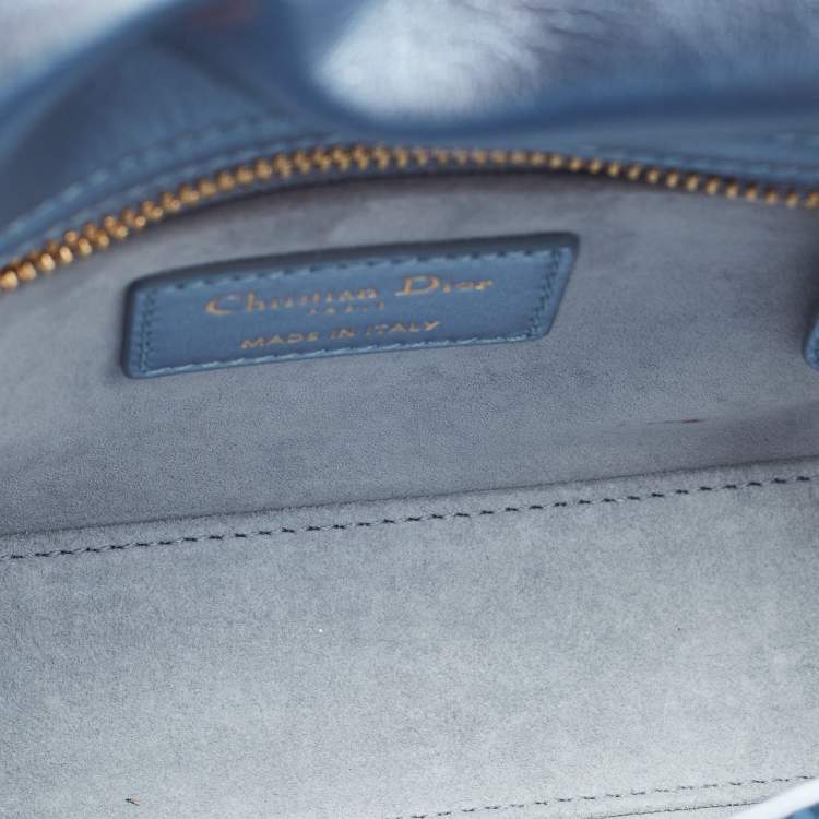 Pre Owned Dior Metallic Blue Leather and Satin Embellished Mini Lady Dior Tote