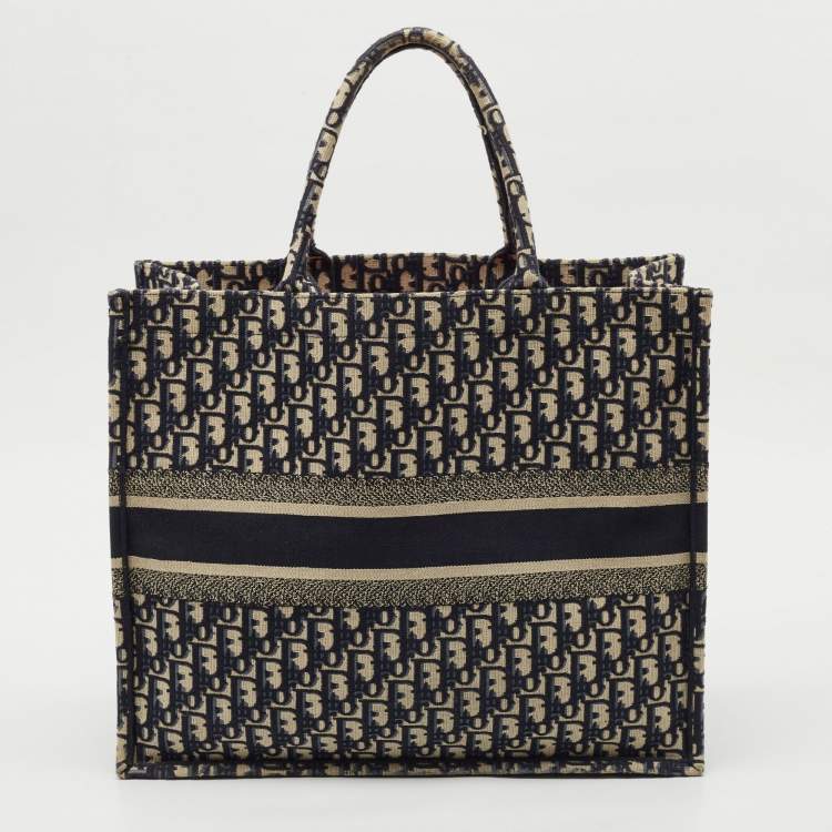 Pre Owned Dior Blue Oblique Embroidered Canvas Large Book Tote