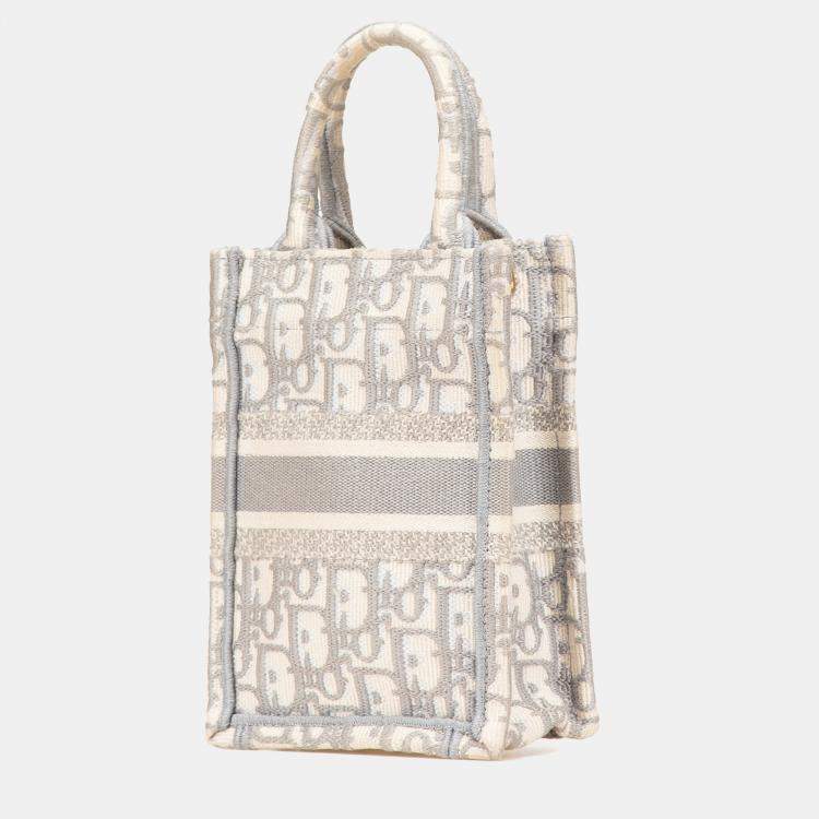 Pre Owned Dior Grey Mini Oblique Canvas Vertical Book Tote