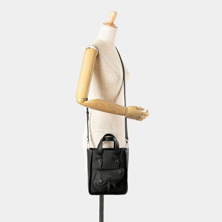 Pre Owned Dior Black Mini Grained Calfskin Saddle Tote