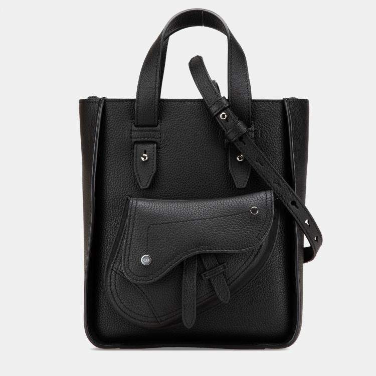 Pre Owned Dior Black Mini Grained Calfskin Saddle Tote