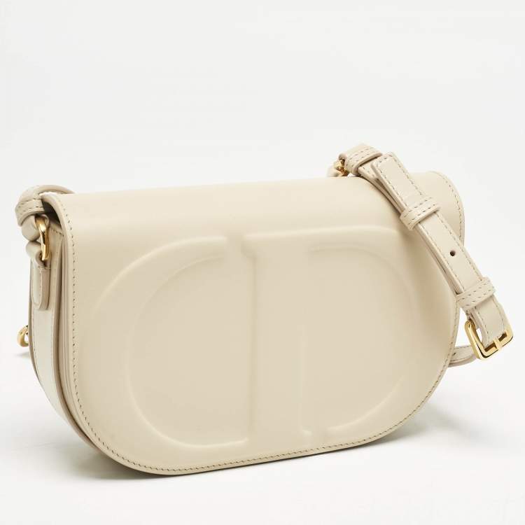 Pre Owned Dior Beige Leather CD Signature Flap Crossbody Bag