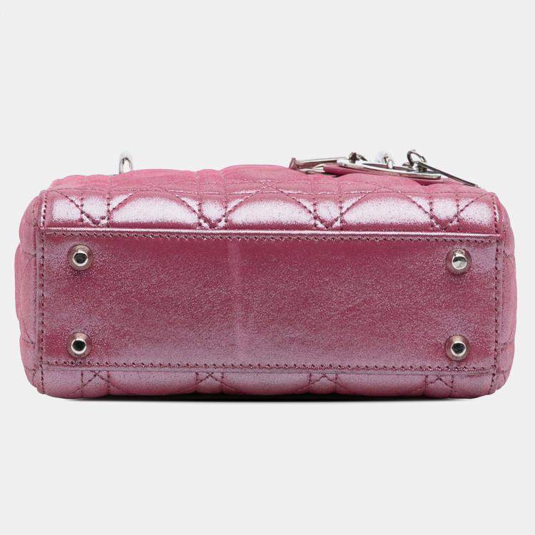 Pre Owned Dior Pink Mini Iridescent Lambskin Cannage Lady Dior