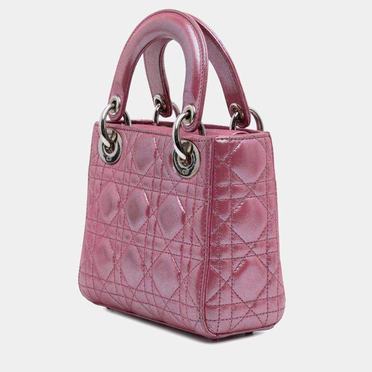 Pre Owned Dior Pink Mini Iridescent Lambskin Cannage Lady Dior