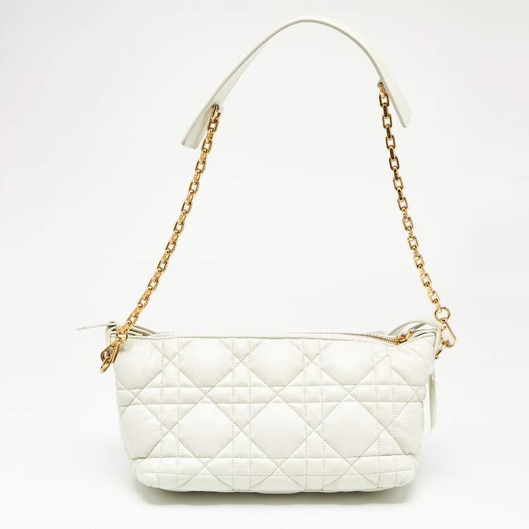 Pre Owned Dior Cream Macrocannage Leather Medium Nomad Shoulder Bag