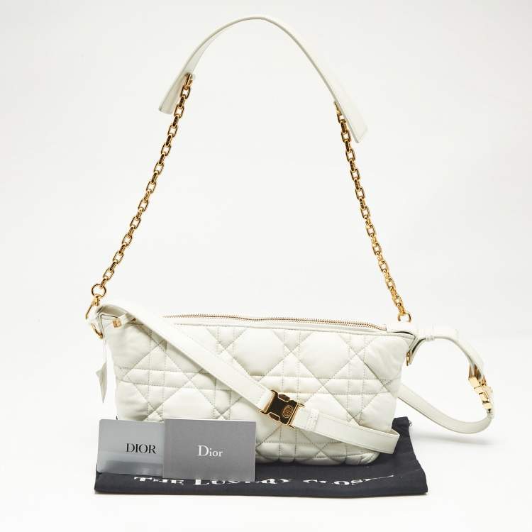 Pre Owned Dior Cream Macrocannage Leather Medium Nomad Shoulder Bag