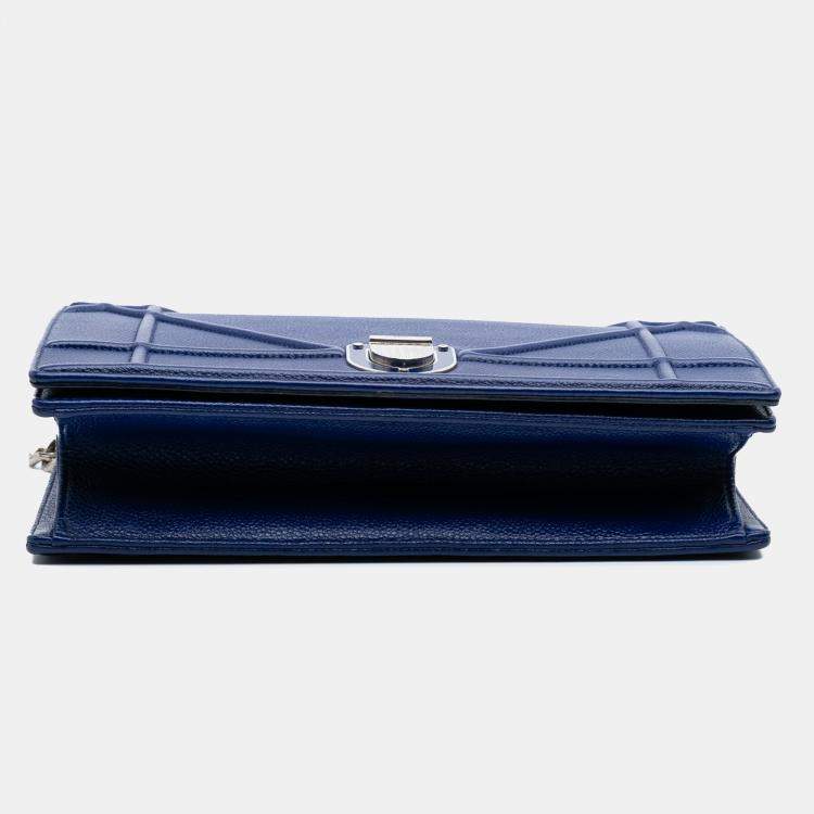 Pre Owned Dior Blue Medium Grained Calfskin Diorama Flap