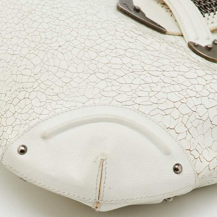 Pre Owned Dior White Crackle Leather Jeanne Hobo