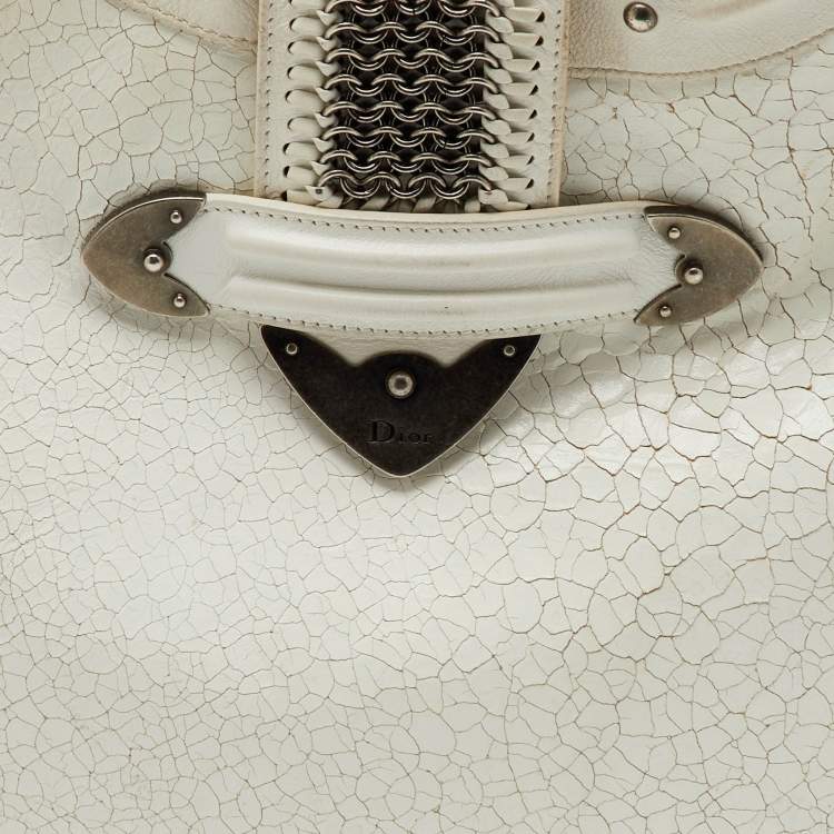 Pre Owned Dior White Crackle Leather Jeanne Hobo