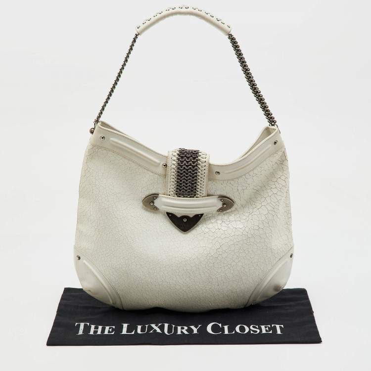 Pre Owned Dior White Crackle Leather Jeanne Hobo