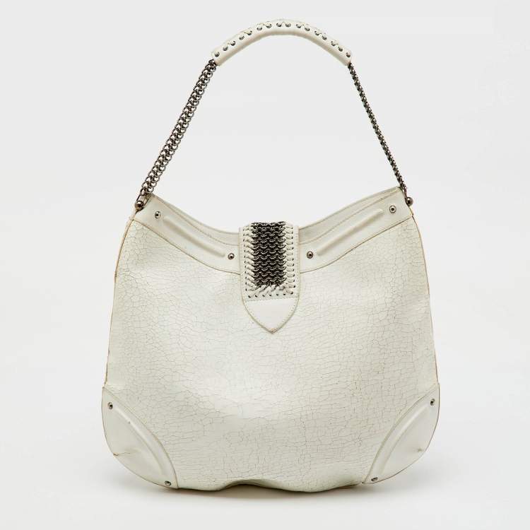 Pre Owned Dior White Crackle Leather Jeanne Hobo
