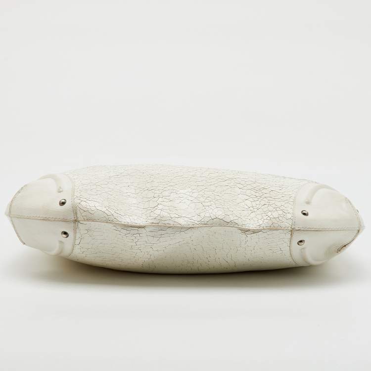 Pre Owned Dior White Crackle Leather Jeanne Hobo