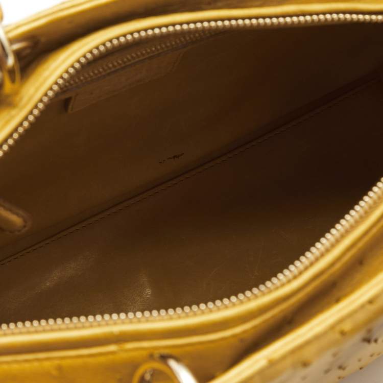 Pre Owned Dior Yellow Ostrich Leather Large Lady Dior Tote