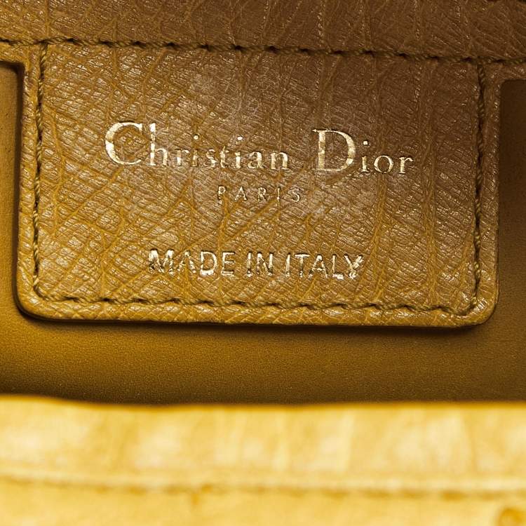 Pre Owned Dior Yellow Ostrich Leather Large Lady Dior Tote