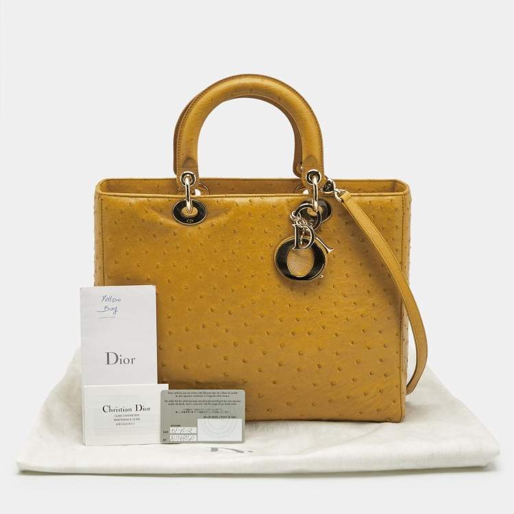 Pre Owned Dior Yellow Ostrich Leather Large Lady Dior Tote