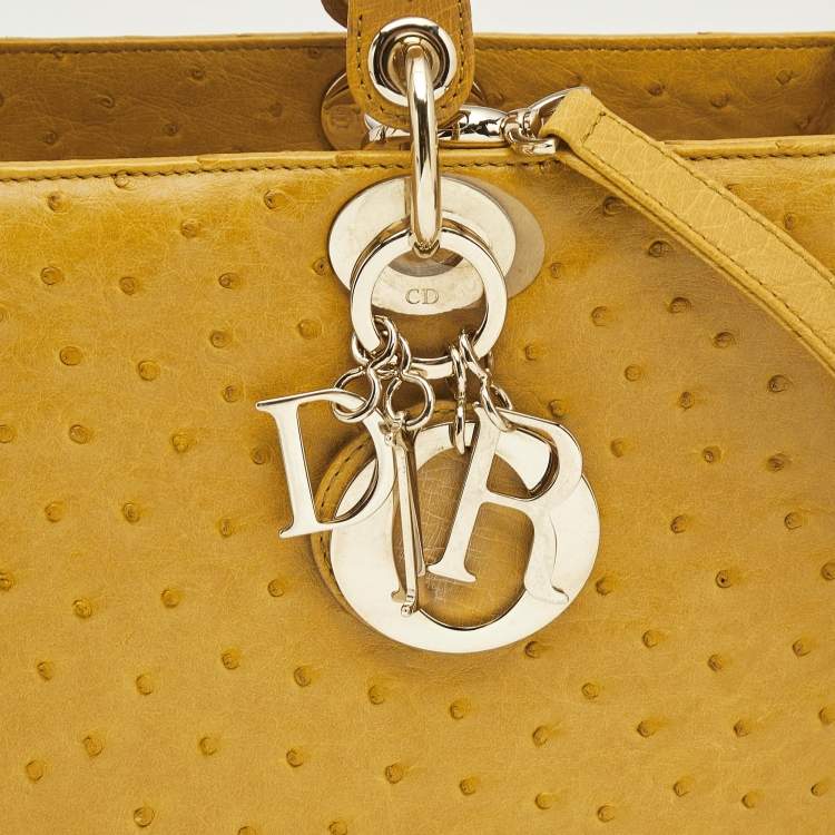 Pre Owned Dior Yellow Ostrich Leather Large Lady Dior Tote