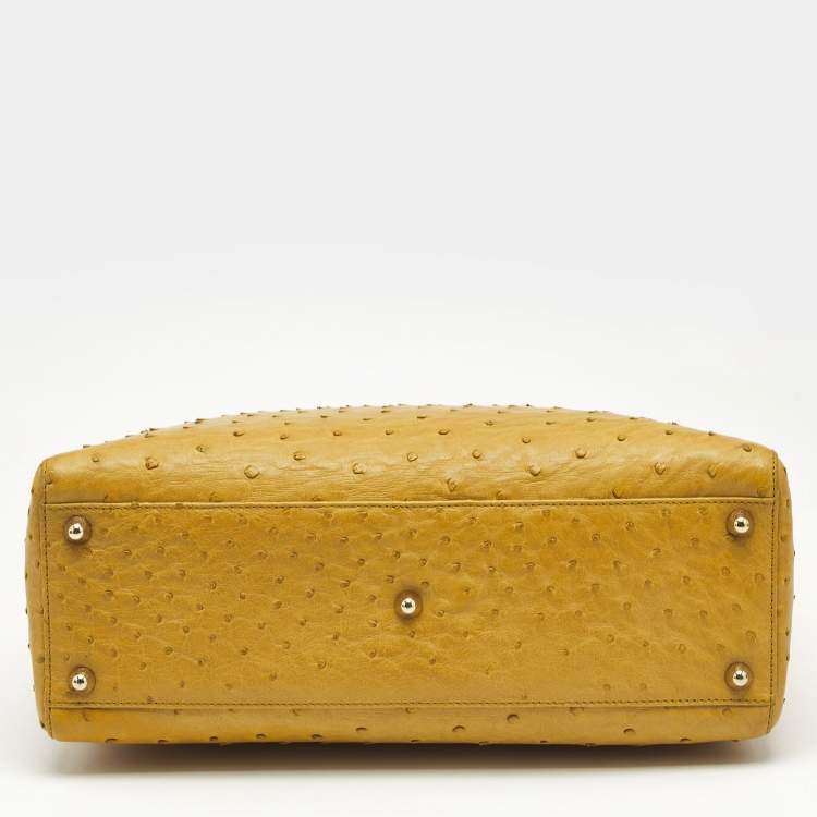 Pre Owned Dior Yellow Ostrich Leather Large Lady Dior Tote