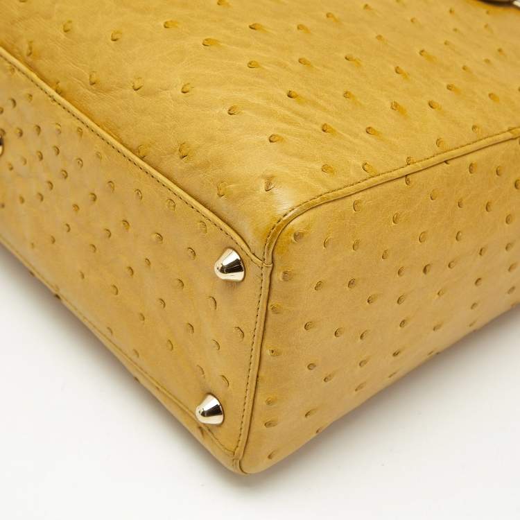 Pre Owned Dior Yellow Ostrich Leather Large Lady Dior Tote