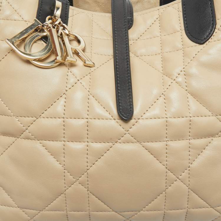 Pre Owned Dior Beige/Black Cannage Leather Medium Dior Toujours Tote