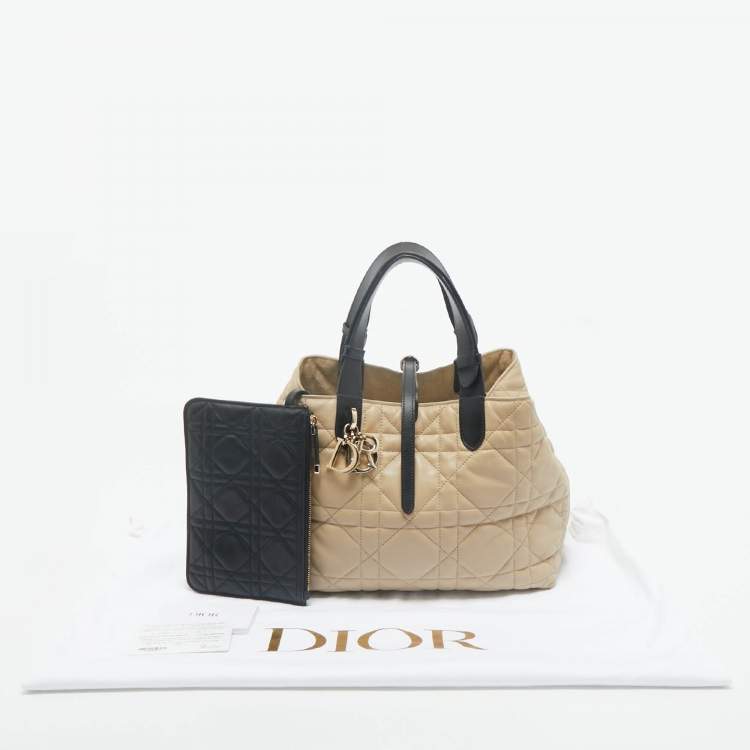 Pre Owned Dior Beige/Black Cannage Leather Medium Dior Toujours Tote