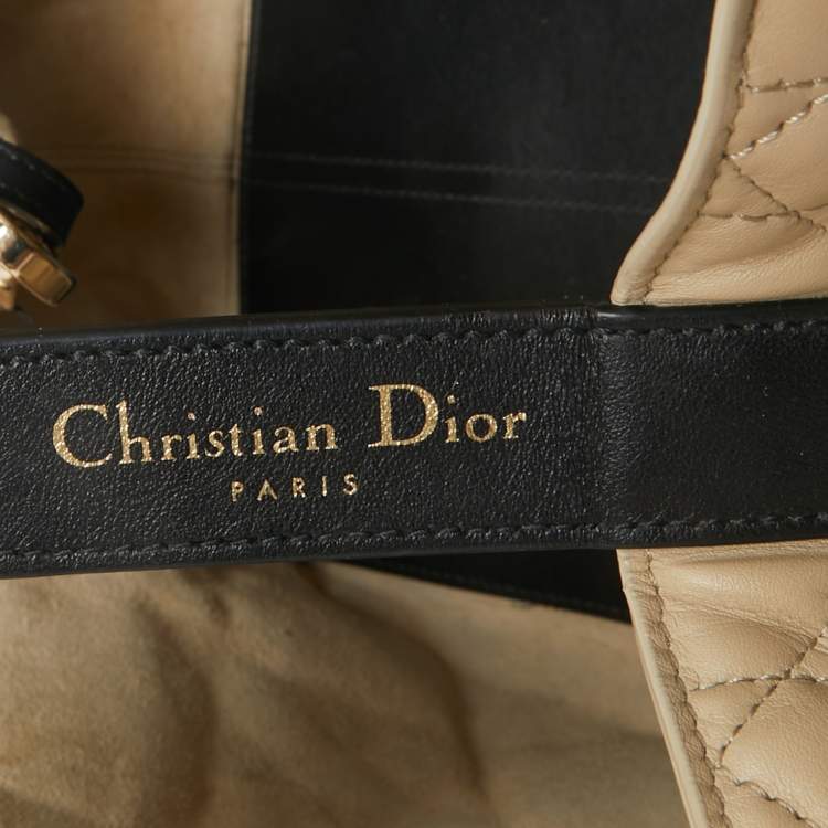 Pre Owned Dior Beige/Black Cannage Leather Medium Dior Toujours Tote