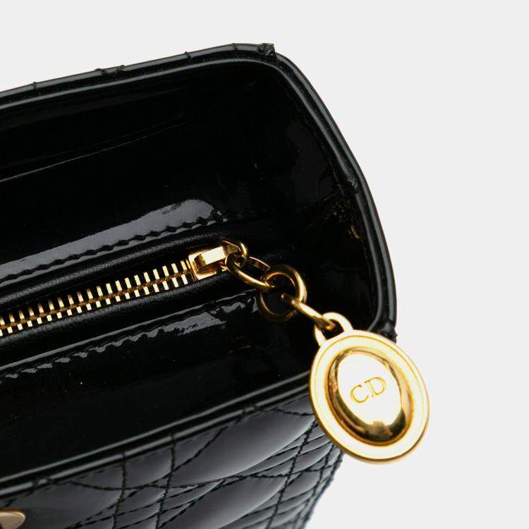 Pre Owned Dior Black Large Patent Cannage Lady Dior