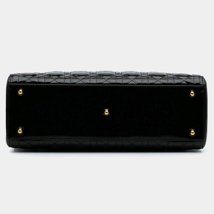 Pre Owned Dior Black Large Patent Cannage Lady Dior
