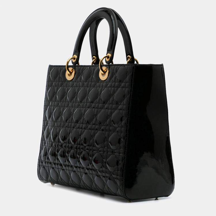 Pre Owned Dior Black Large Patent Cannage Lady Dior