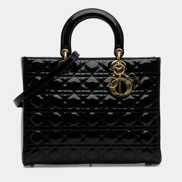 Pre Owned Dior Black Large Patent Cannage Lady Dior