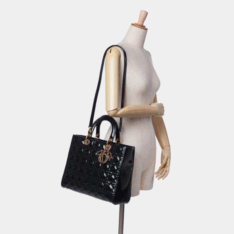 Pre Owned Dior Black Large Patent Cannage Lady Dior