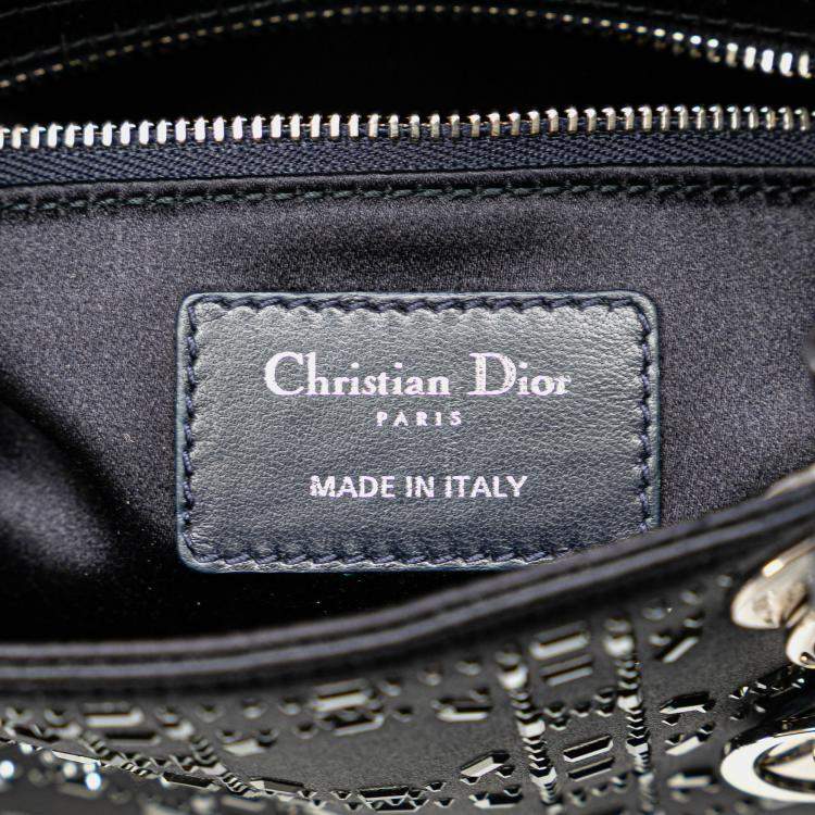 Pre Owned Dior Navy Blue Mini Satin Cannage Strass Crystal Embellished Lady Dior