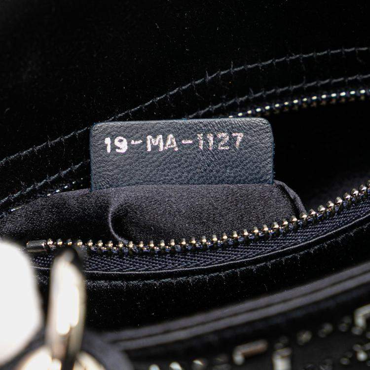 Pre Owned Dior Navy Blue Mini Satin Cannage Strass Crystal Embellished Lady Dior