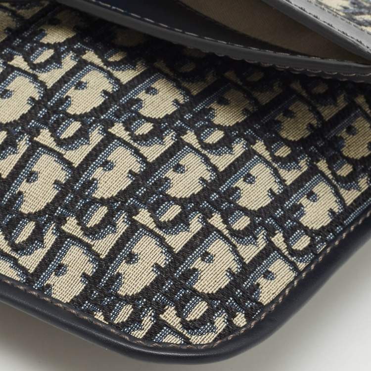 Pre Owned Dior Navy Blue Oblique Canvas Fold Over Clutch