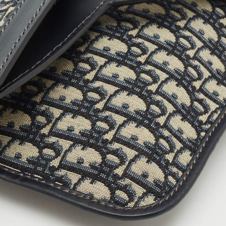 Pre Owned Dior Navy Blue Oblique Canvas Fold Over Clutch