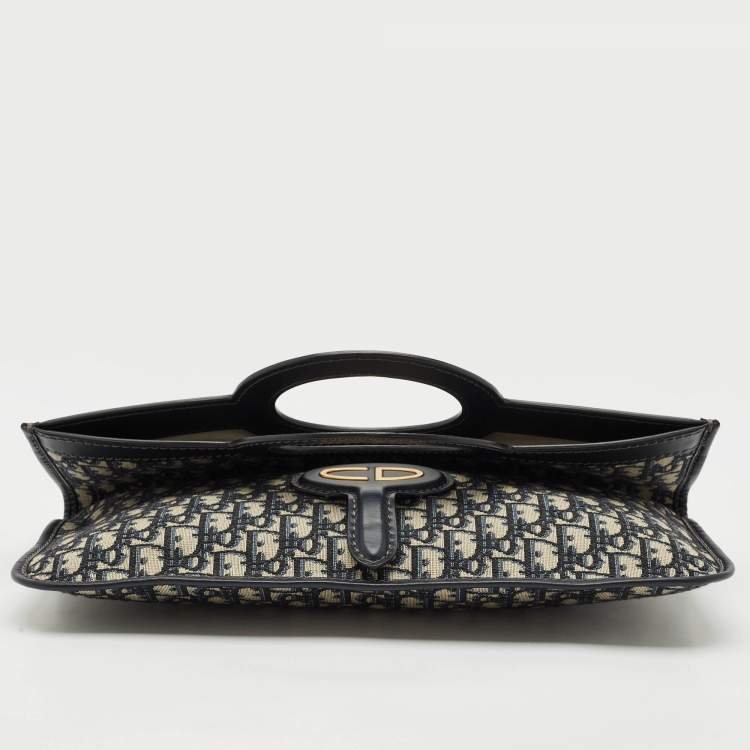 Pre Owned Dior Navy Blue Oblique Canvas Fold Over Clutch
