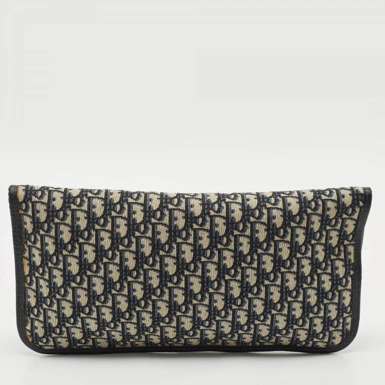 Pre Owned Dior Navy Blue Oblique Canvas Fold Over Clutch
