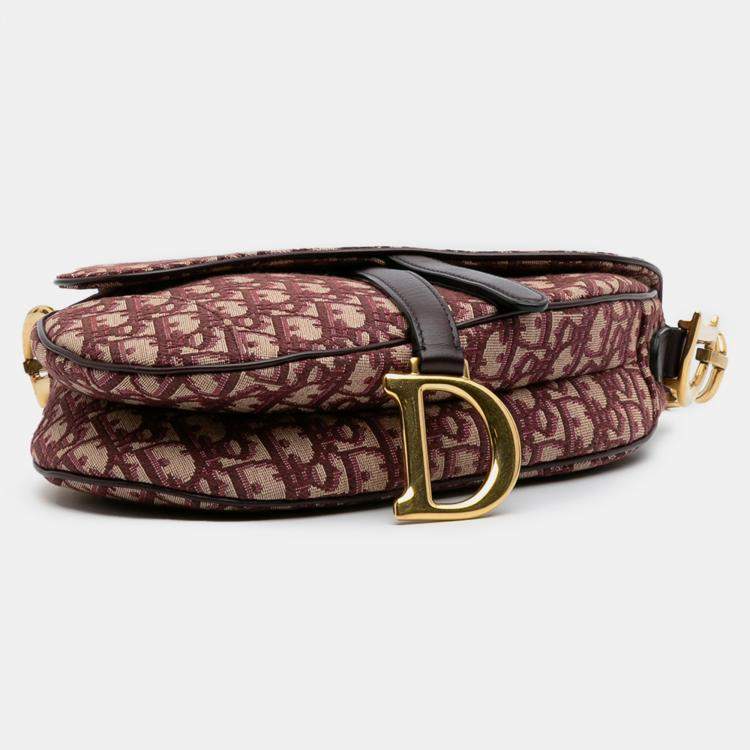 Pre Owned Dior Red Oblique Canvas Saddle Bag