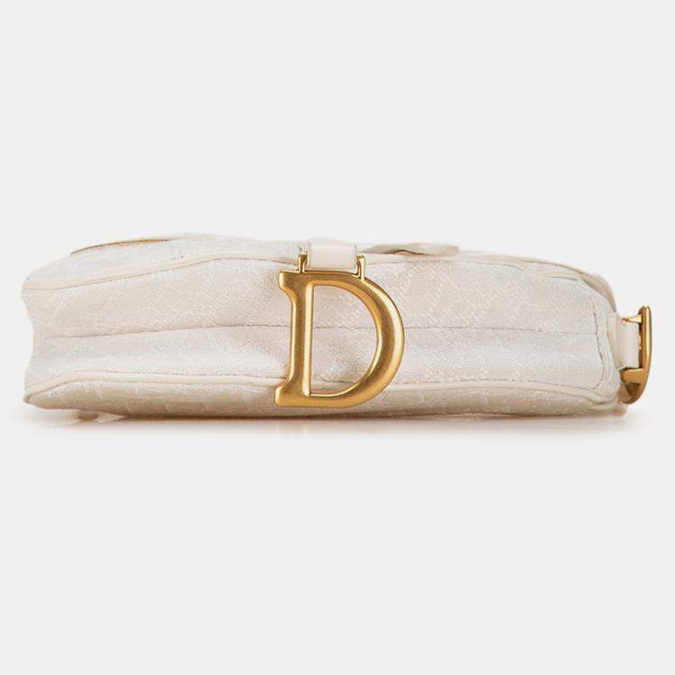 Pre Owned Dior White Mini Oblique Canvas Saddle Bag