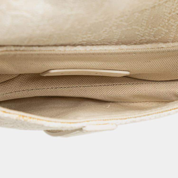 Pre Owned Dior White Mini Oblique Canvas Saddle Bag