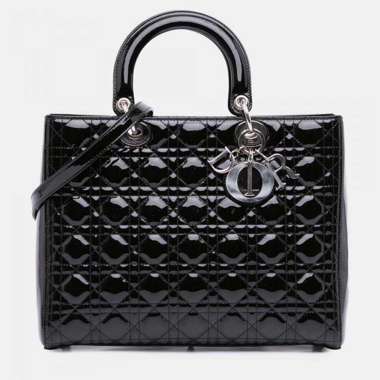 Pre Owned Dior Black Large Patent Cannage Lady Dior