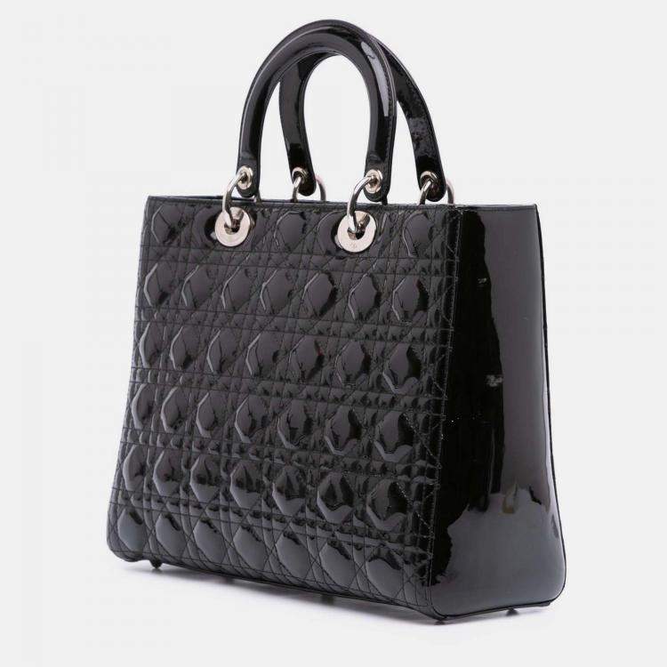 Pre Owned Dior Black Large Patent Cannage Lady Dior