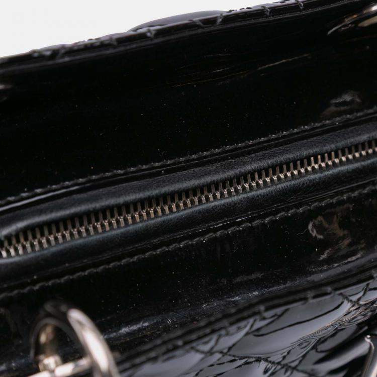Pre Owned Dior Black Large Patent Cannage Lady Dior