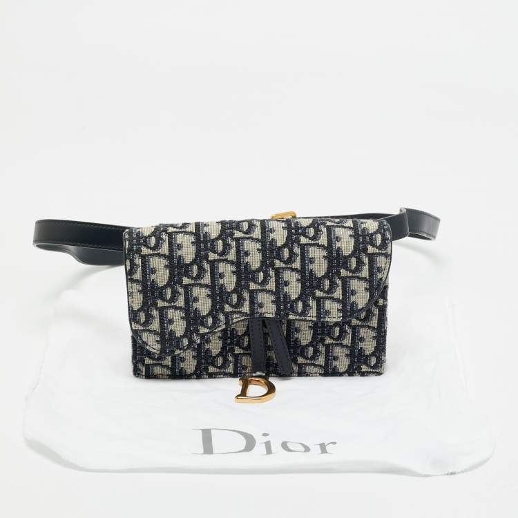 Pre Owned Dior Navy Blue Oblique Canvas and Leather Saddle Pouch Belt Bag