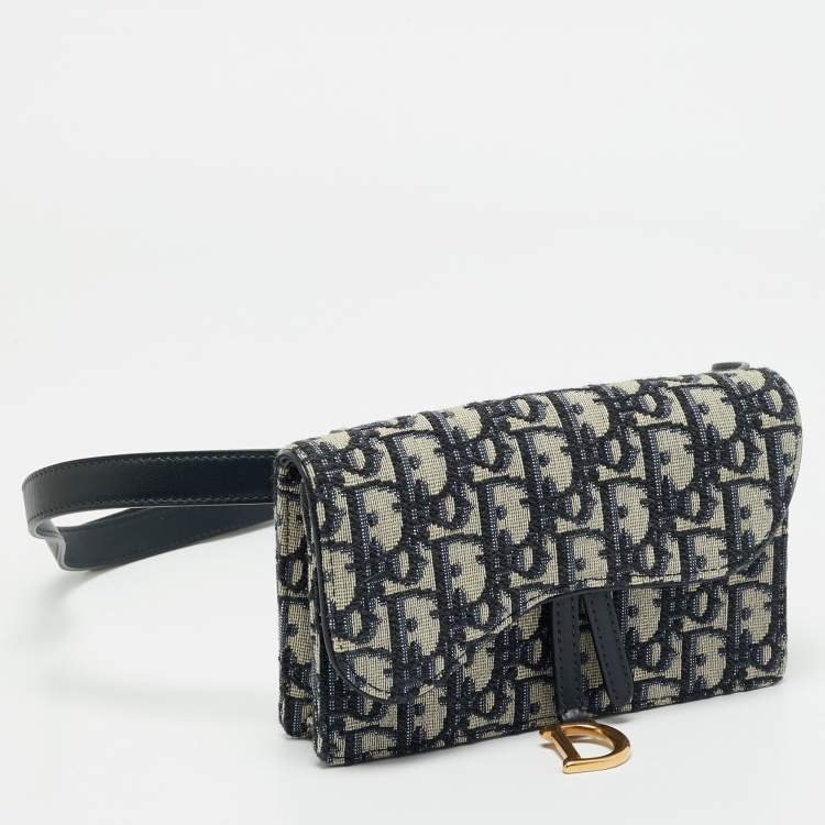 Pre Owned Dior Navy Blue Oblique Canvas and Leather Saddle Pouch Belt Bag