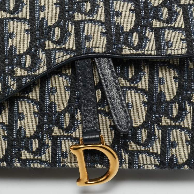 Pre Owned Dior Navy Blue Oblique Canvas and Leather Saddle Pouch Belt Bag